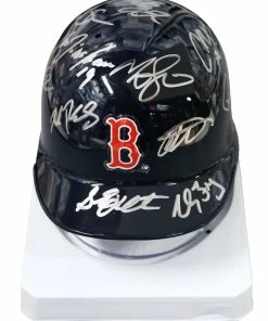 Sports-Autographs Boston Red Sox 2016 Team Signed Autographed Mini Batting Helmet Authenticated Ink COA Ortiz Betts Pedroia Price