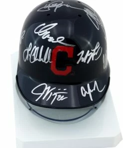 Sports-Autographs Cleveland Indians 2016 Team Signed Autographed Mini Batting Helmet Authenticated Ink COA Lindor