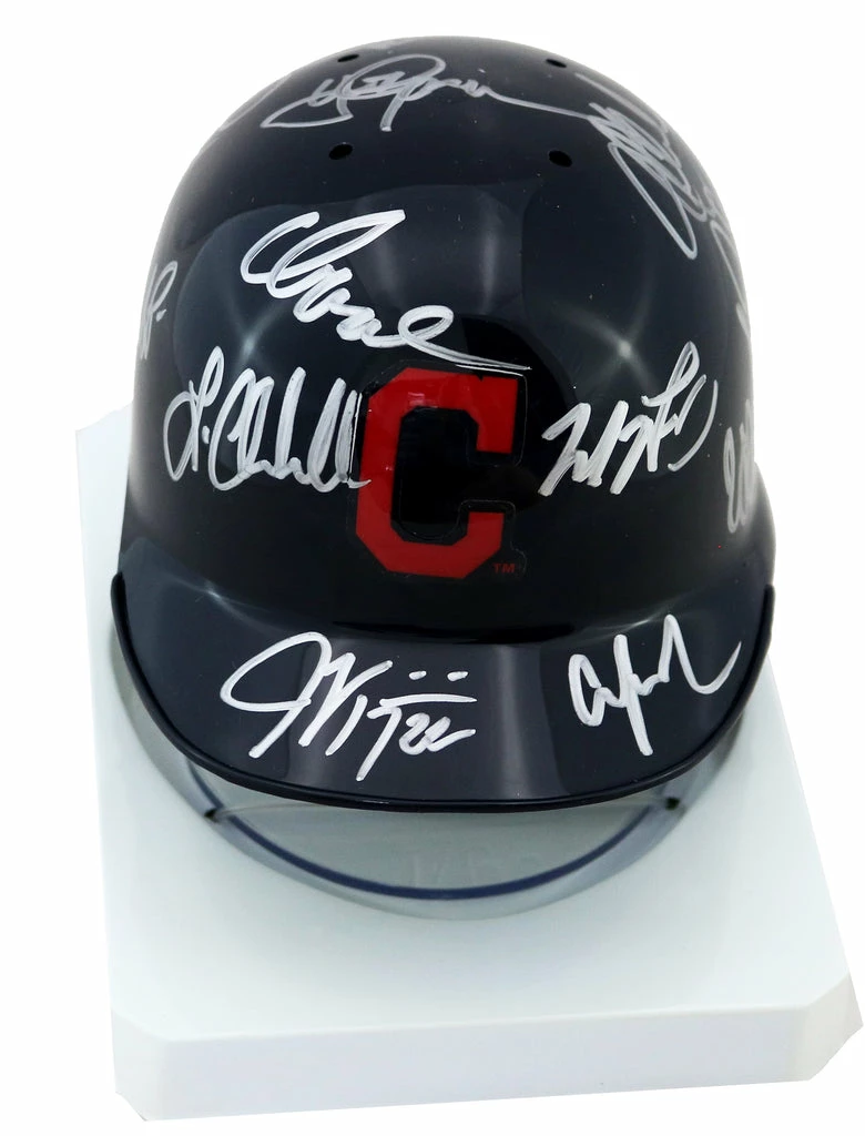 Sports-Autographs Cleveland Indians 2016 Team Signed Autographed Mini Batting Helmet Authenticated Ink COA Lindor 2 Sports-Autographs Cleveland Indians 2016 Team Signed Autographed Mini Batting Helmet Authenticated Ink COA Lindor