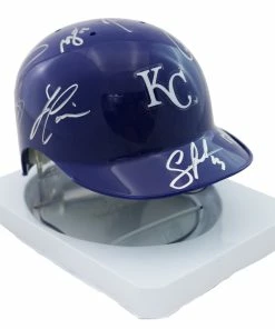 Sports-Autographs Kansas City Royals 2015 World Series Champions Team Signed Autographed Mini Batting Helmet Authenticated Ink COA Perez Hosmer Cain