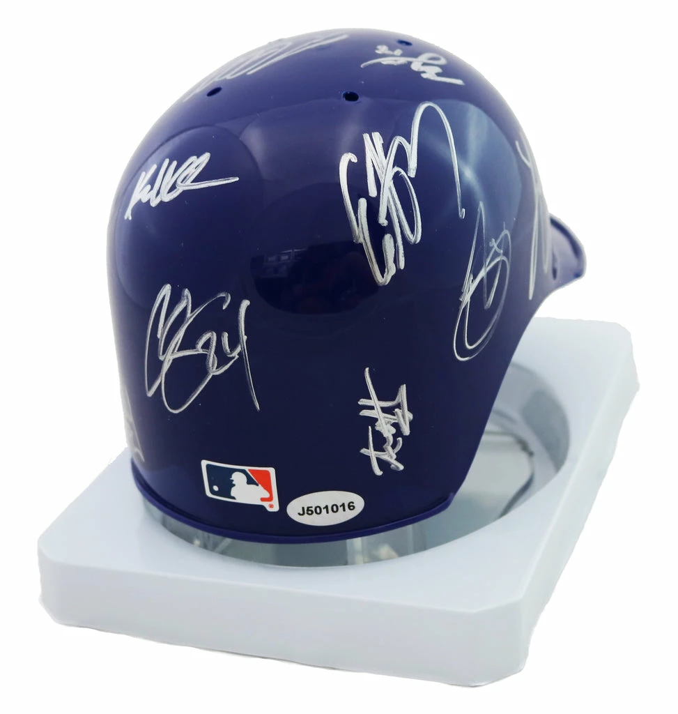 Sports-Autographs Kansas City Royals 2015 World Series Champions Team Signed Autographed Mini Batting Helmet Authenticated Ink COA Perez Hosmer Cain 4 Sports-Autographs Kansas City Royals 2015 World Series Champions Team Signed Autographed Mini Batting Helmet Authenticated Ink COA Perez Hosmer Cain - Image 2