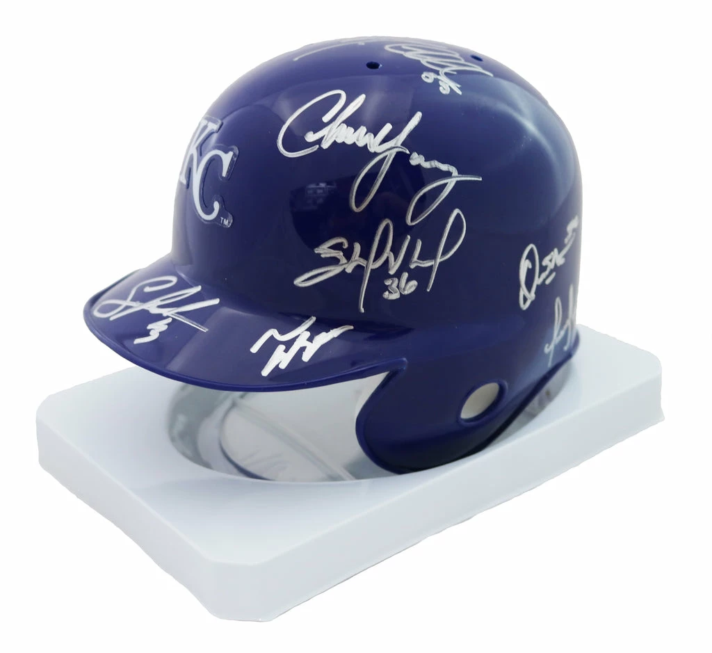 Sports-Autographs Kansas City Royals 2015 World Series Champions Team Signed Autographed Mini Batting Helmet Authenticated Ink COA Perez Hosmer Cain 6 Sports-Autographs Kansas City Royals 2015 World Series Champions Team Signed Autographed Mini Batting Helmet Authenticated Ink COA Perez Hosmer Cain - Image 4